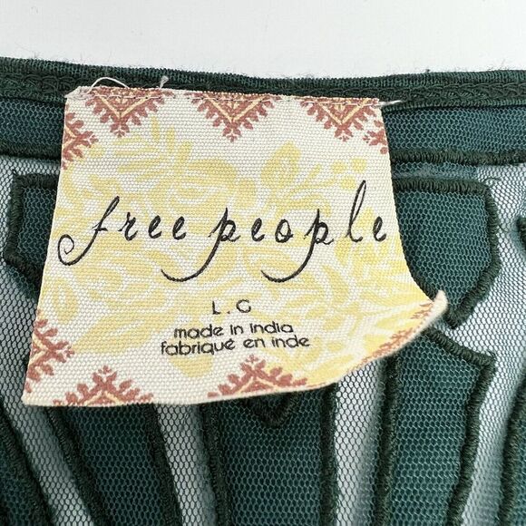 Free People Long Sleeve Green Fly Away Shirt Mesh Cut Outs Size Large - Picture 4 of 4
